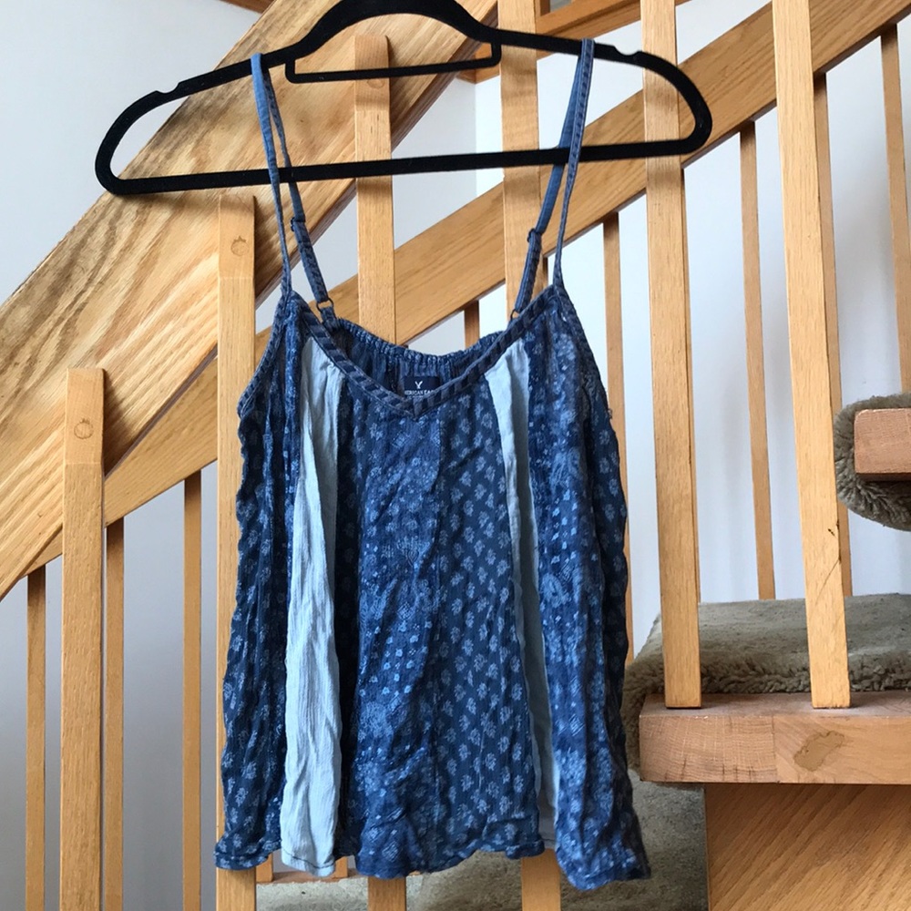 Blue Striped Trapeze-style Tank Top